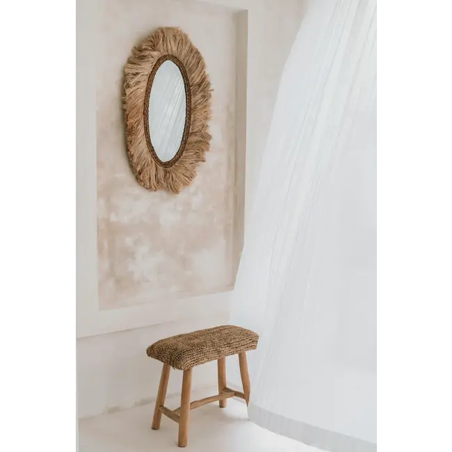 De Raffia Bank - 60x28x45cm - Naturel - Teakhout