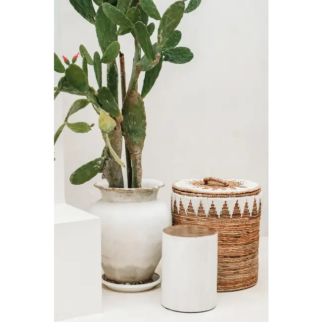 De Tribe Kruk - ø30x40cm - Naturel/Wit - Teakhout