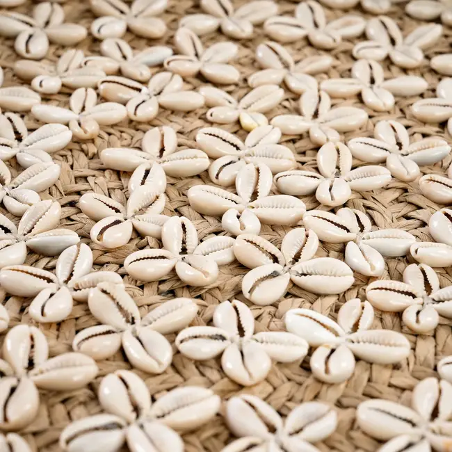 De Costa Shell Plaat Muurdecoratie - ø42x6cm - Naturel/Wit - Schelpen/Gras