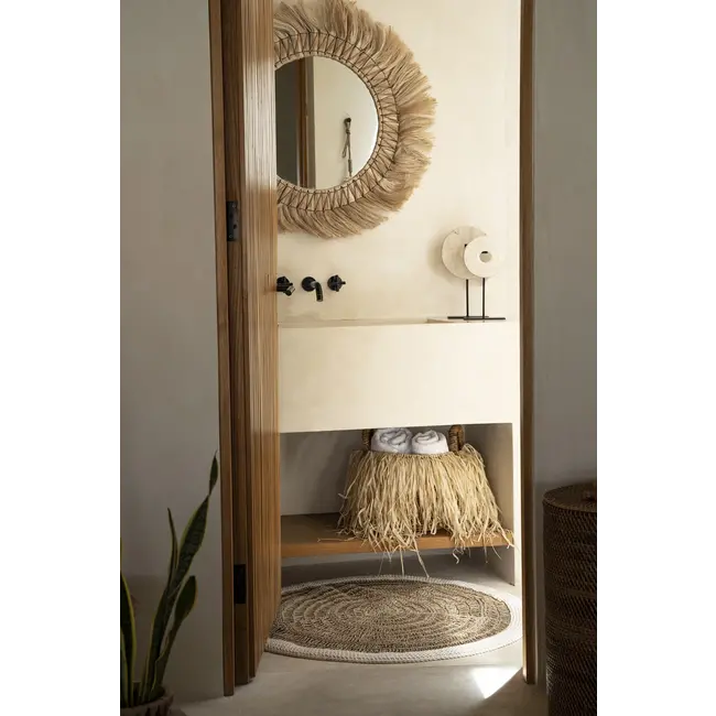 Het Seagrass & Katoen Rond Tapijt - Naturel Wit - 100