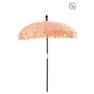 Parasol met Kwastjes/Schelpen - Zalm/Bruin - Hout