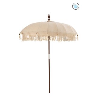 Parasol met Kwastjes/Schelpen - Beige/Bruin - Hout