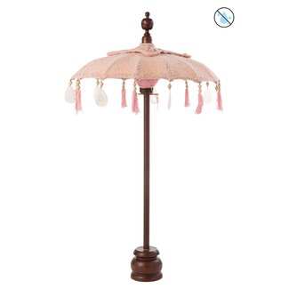 Parasol met Voet - Zalm/Donkerbruin - Hout