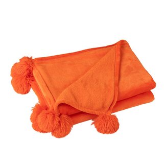 Plaid met Pompom - 170 x 130 cm - Oranje -  Polyester