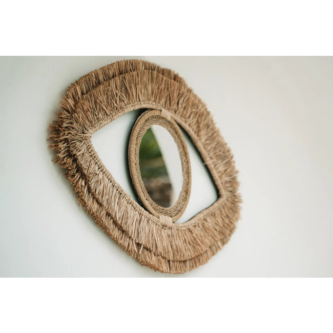 De Raffia Eye Spiegel - 70x5x40cm - Naturel 