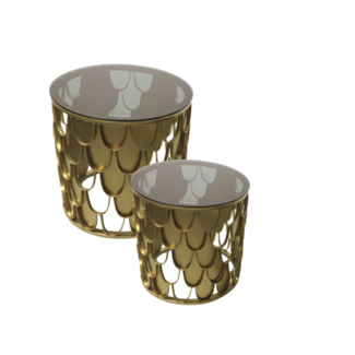 Sofia Bijzettafel Set - ø45x45/35x35 cm - Goud - Metaal/Glas