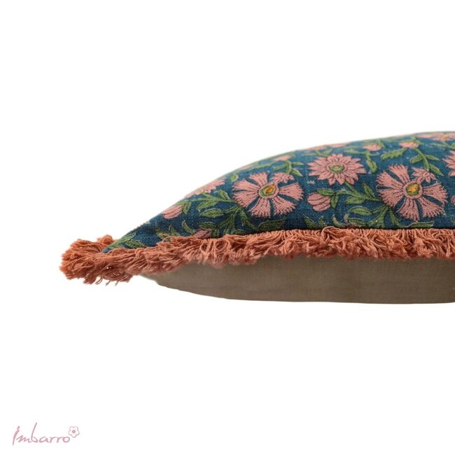 Imbarro Sierkussen Fayah - 50x50 cm - Blauw/Roze - Katoen