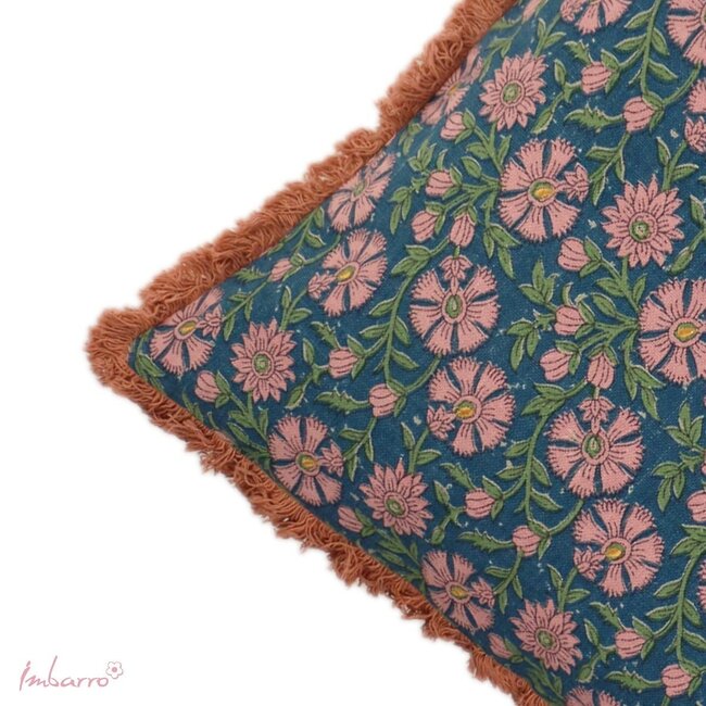 Imbarro Sierkussen Fayah - 50x50 cm - Blauw/Roze - Katoen