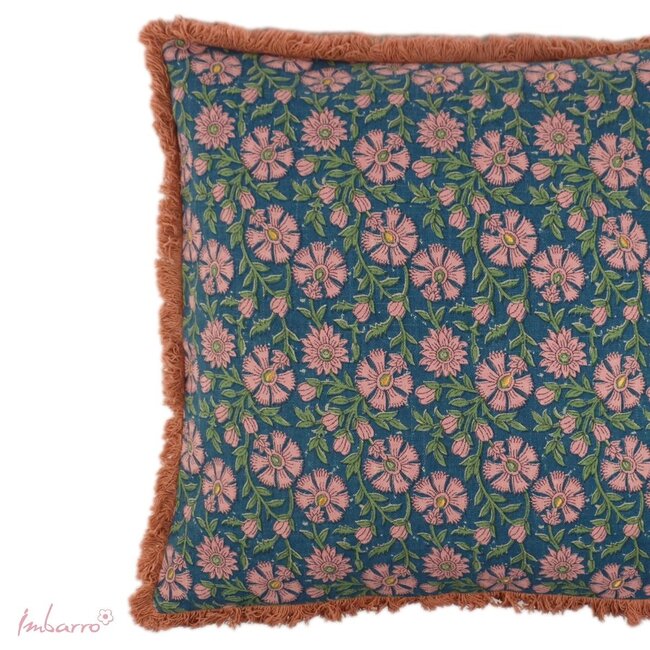 Imbarro Sierkussen Fayah - 50x50 cm - Blauw/Roze - Katoen