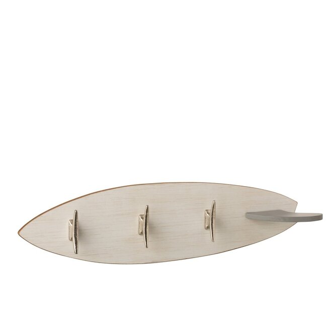 Kapstok 3 Haken Surfplank - Beige/Zilver - Hout /Metaal