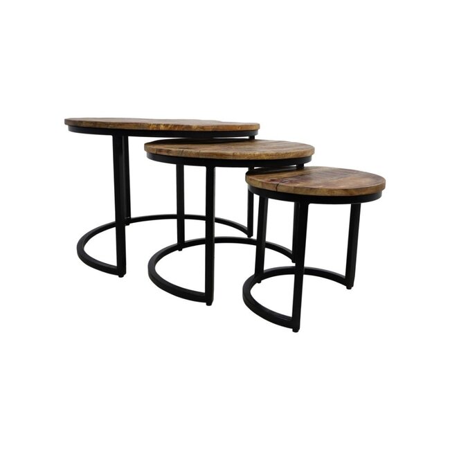 Paige Salontafel Set van 3 - Bruin/Zwart - Hout/Metaal