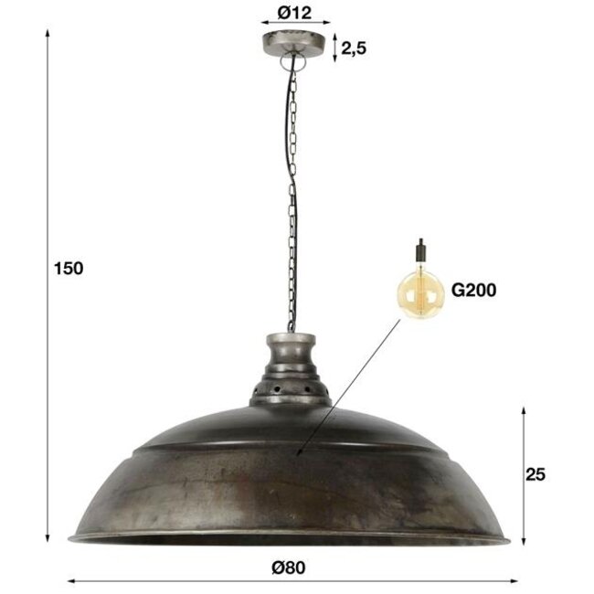 PS-Collection Industry Hanglamp - Ø80x150 cm - Oud Zilver - Metaal