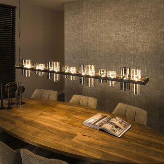 PS-Collection Hanglamp Amber Glas Chroom 14 Lichtpunten - Cylinder