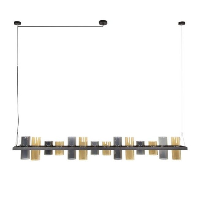 Hanglamp Amber Glas Chroom 14 Lichtpunten - Cylinder