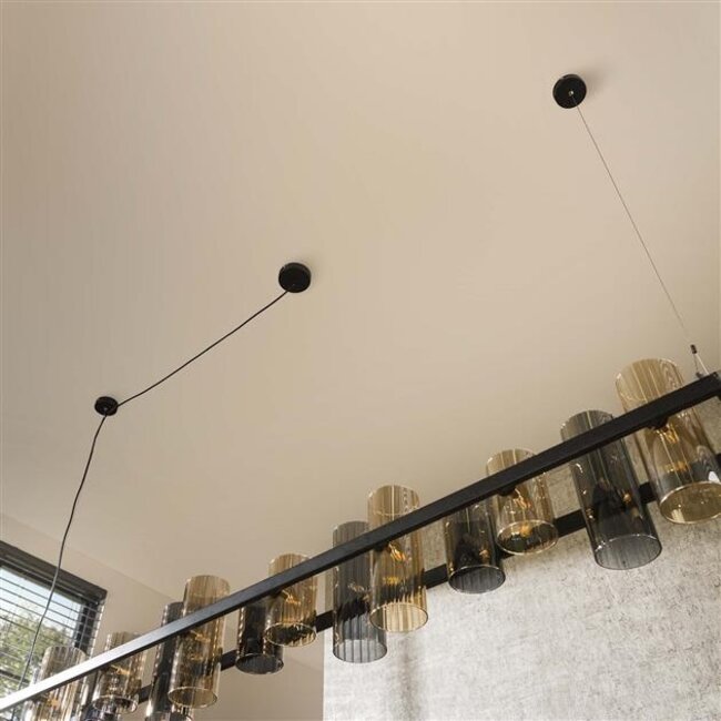 Hanglamp Amber Glas Chroom 14 Lichtpunten - Cylinder