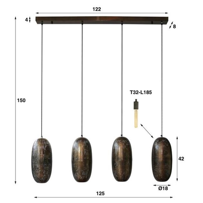 PS-Collection Cosmic 4L Hanglamp - 125x18x150cm - Brons Antiek - Metaal