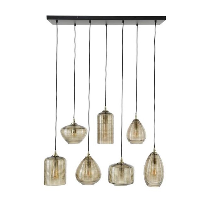 Hanglamp Amber Glas Metaal 7-lichts - Stripe