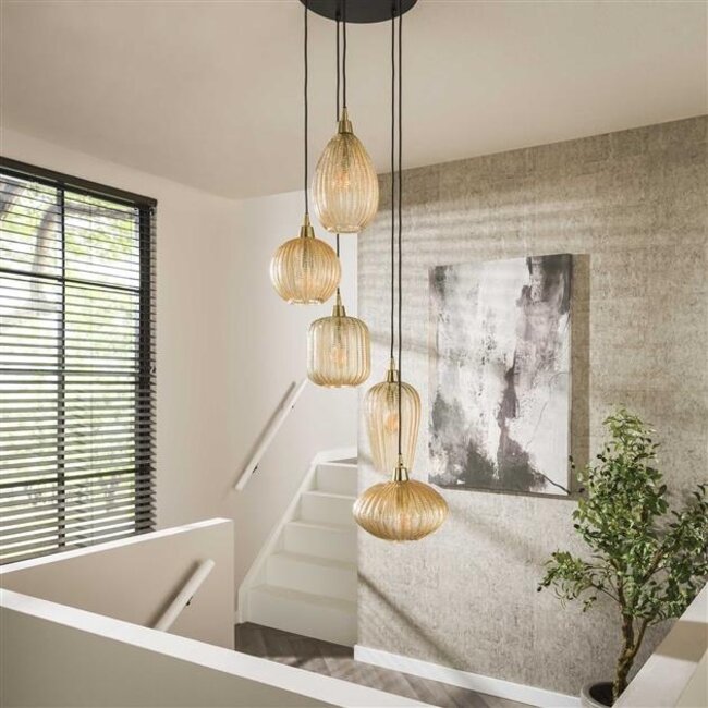 V-Shape Pattern Getrapte 5L Hanglamp - 40x180cm - Amber Glas/Metaal