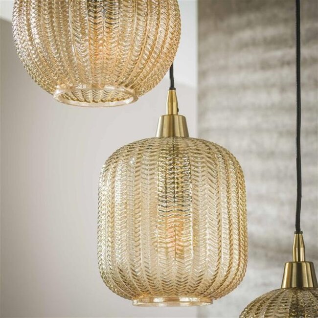 V-Shape Pattern Getrapte 5L Hanglamp - 40x180cm - Amber Glas/Metaal