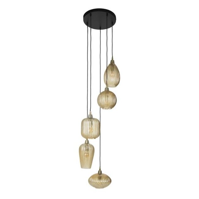 PS-Collection V-Shape Pattern Getrapte 5L Hanglamp - 40x180cm - Amber Glas/Metaal
