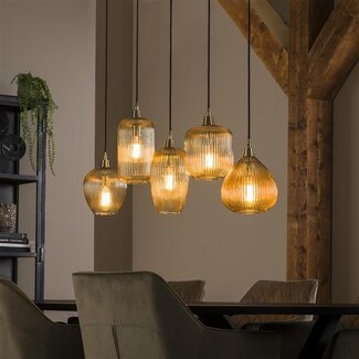PS-Collection Hanglamp Amber Glas Metaal - Stripe 5-lichts
