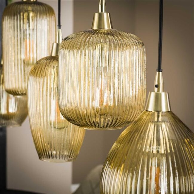 Hanglamp Amber Glas Metaal - Stripe 5-lichts