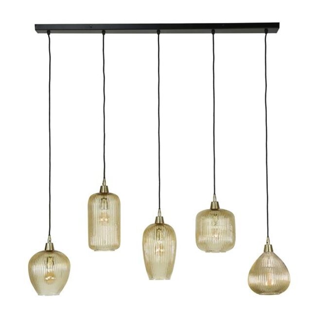 Hanglamp Amber Glas Metaal - Stripe 5-lichts
