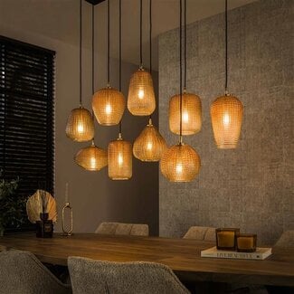 PS-Collection Hanglamp Amber Glas Metaal 9 Lichtpunten - Dot