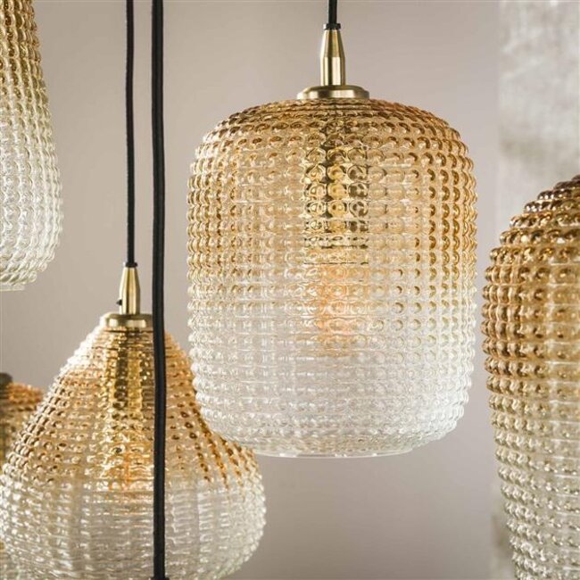 Hanglamp Amber Glas Metaal 9 Lichtpunten - Dot
