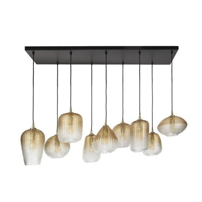 Hanglamp Amber Glas Metaal 9 Lichtpunten - Dot
