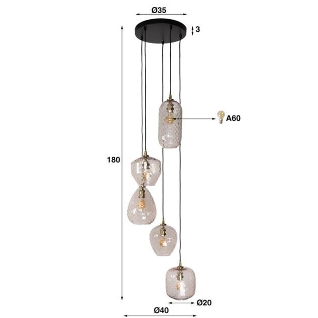 PS-Collection Patch Pattern Getrapte 5L Hanglamp- 40x40x180cm - Glas/Metaal