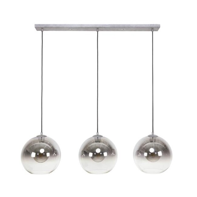 Hanglamp Oud Zilver Glas - 3 Lichts Bubble Shaded
