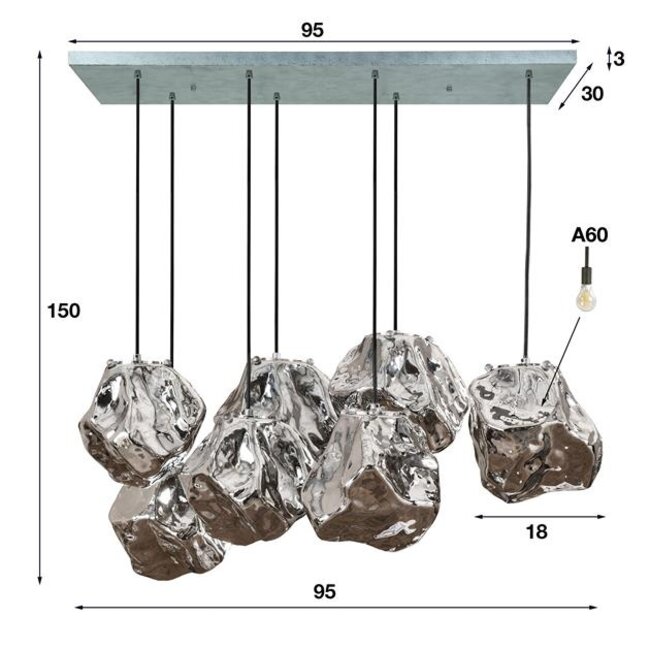 Hanglamp Chroom Glas 7 Lichtpunten Getrapt - Rock
