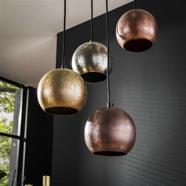 Getrapte Print 6x Bol Hanglamp - 40x150cm - Mat Nikkel - Metaal