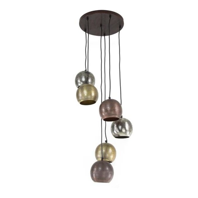 Getrapte Print 6x Bol Hanglamp - 40x150cm - Mat Nikkel - Metaal
