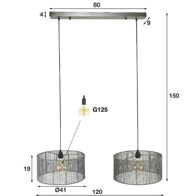 Hanglamp Metaal Zwart Nikkel 2 Lichts - Stringshade