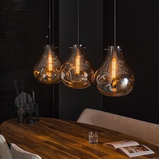 PS-Collection Hanglamp Glas Metaal Zwart 3 Lichts Dent Glass