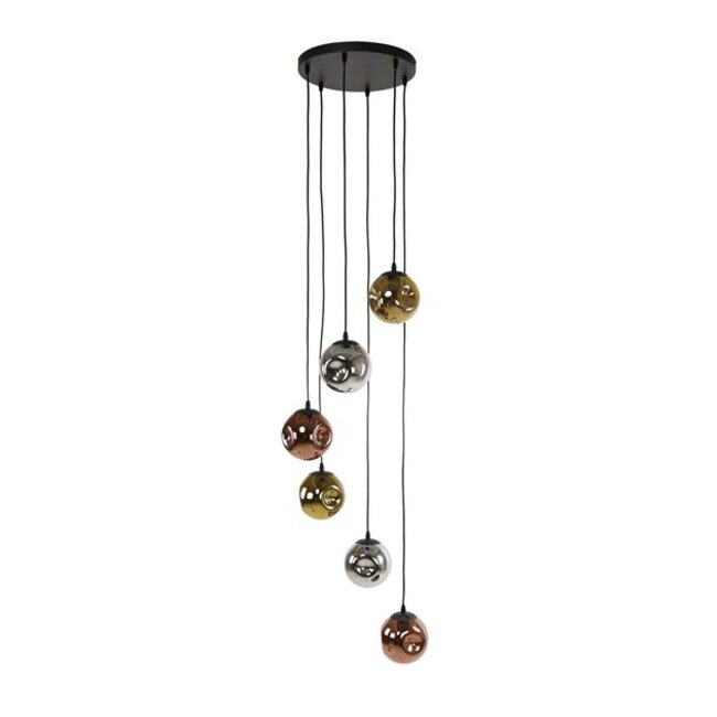 Stellar 6L Hanglamp - 50x50x180cm - Zwart - Glas/Metaal