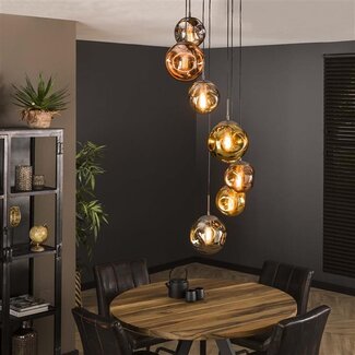 PS-Collection Hanglamp Glas Metaal Oud Zilver 7-Lichts  - Stellar