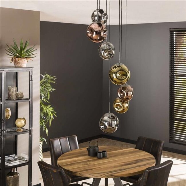 Hanglamp Glas Metaal Oud Zilver 7-Lichts  - Stellar
