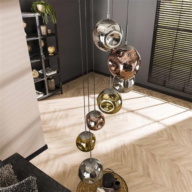Hanglamp Glas Metaal Oud Zilver 7-Lichts  - Stellar