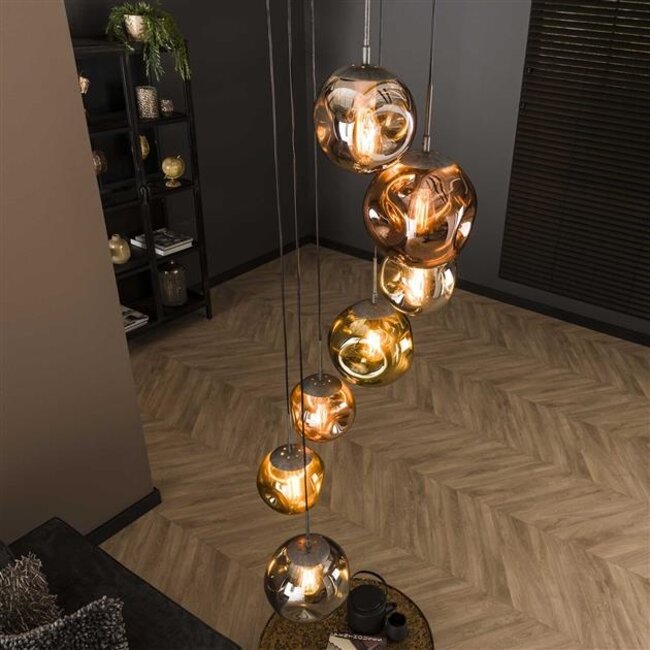 Hanglamp Glas Metaal Oud Zilver 7-Lichts  - Stellar