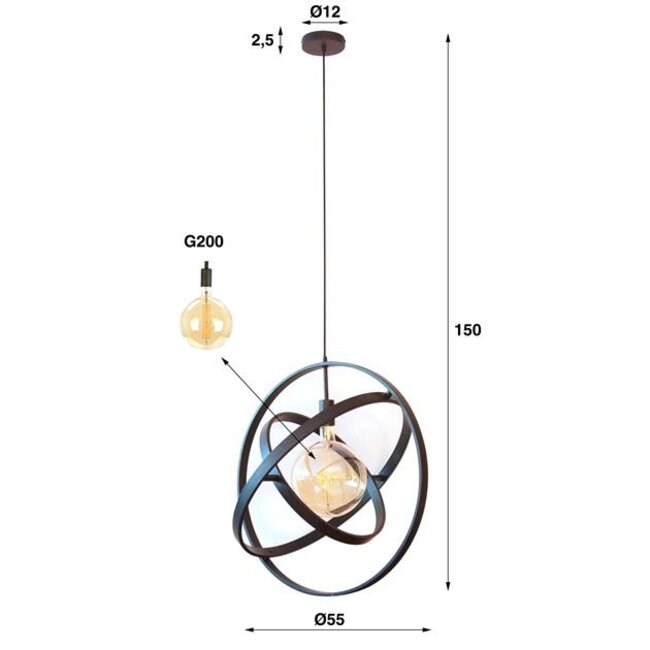 Galaxy 1L Hanglamp - 55x55x150 cm - Zwart - Metaal