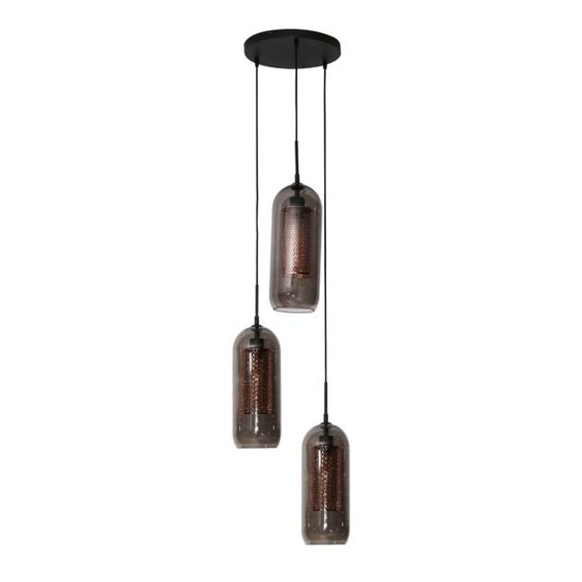 Hanglamp Zwart Metaal Smoke Glas 3-lichts - Getrapt