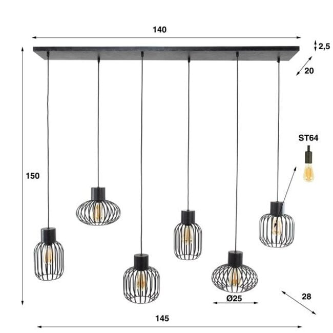 Hanglamp Charcoal Metaal 6 Lichtpunten - Mix Metal