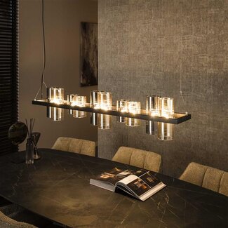 PS-Collection Hanglamp Amber Chrome Glas 10-Lichts - Cylinder
