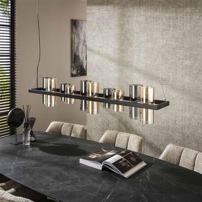 Hanglamp Amber Chrome Glas 10-Lichts - Cylinder