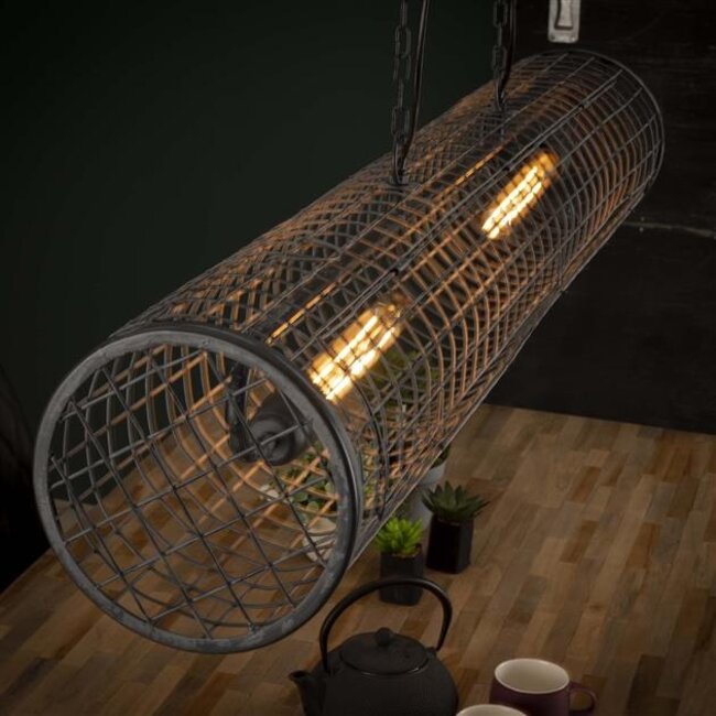 Hanglamp Slate Grey Metaal 2-Lichts  Cilinder - Wire