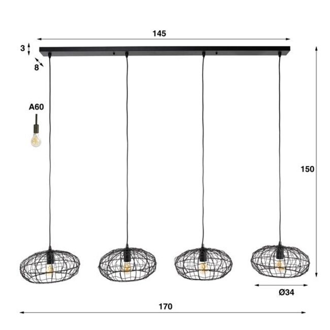 PS-Collection Connect XL Hanglamp 4L - Ø34cm - Zwart/Bruin - Metaal