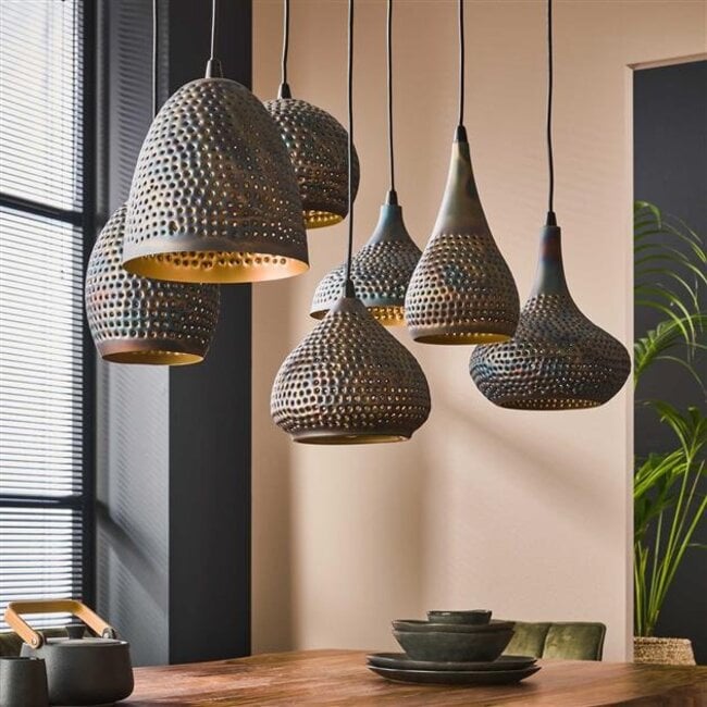 Hanglamp Zwart Bruin Metaal 7-lichts - Punch Mix